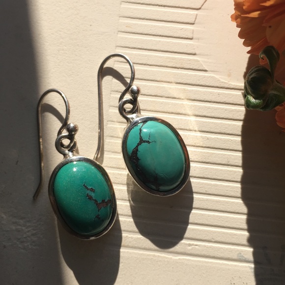 Genuine South American Turquoise Earrings - Natural Colour -925 Sterling Silver - Picture 8 of 8
